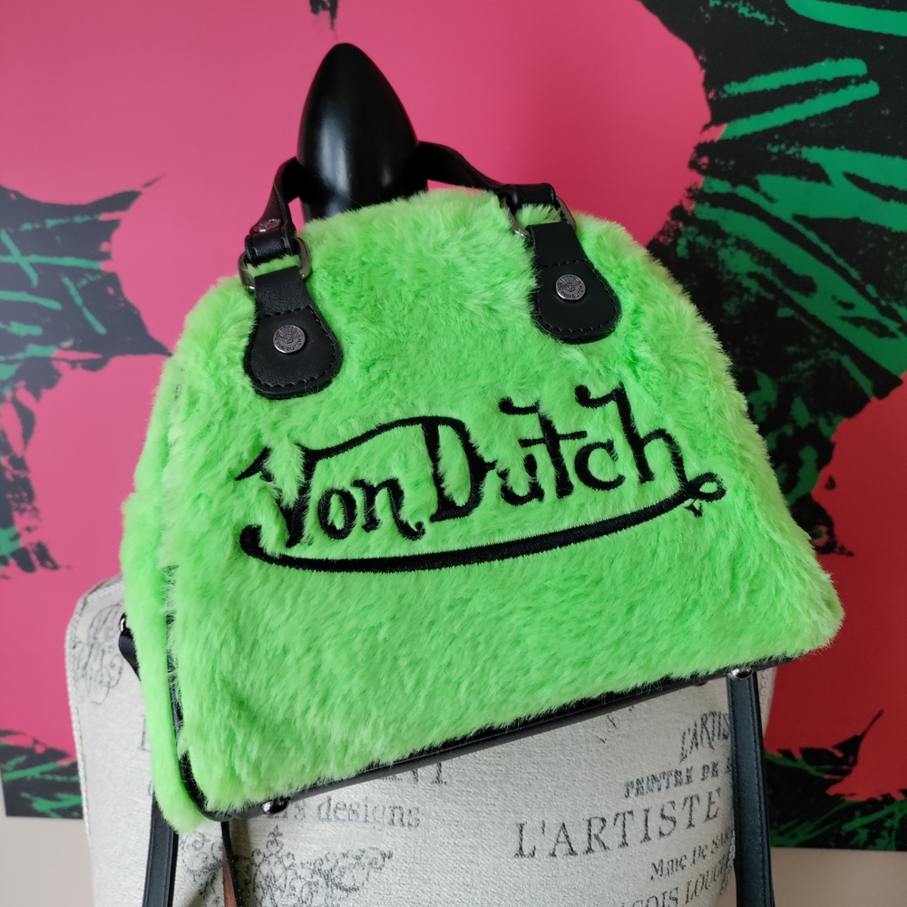 Von Dutch Bright Green Faux Fur Shoulder Bag